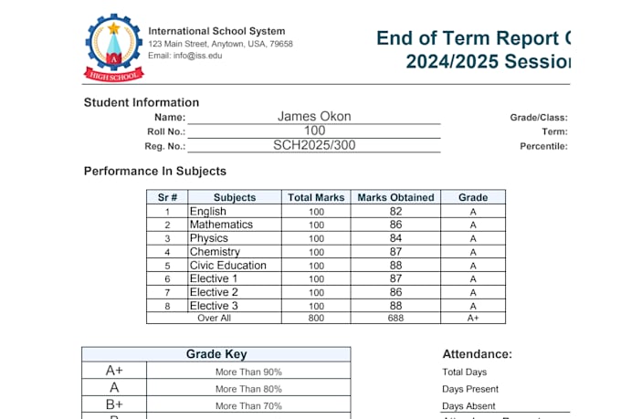 customize student report card automation